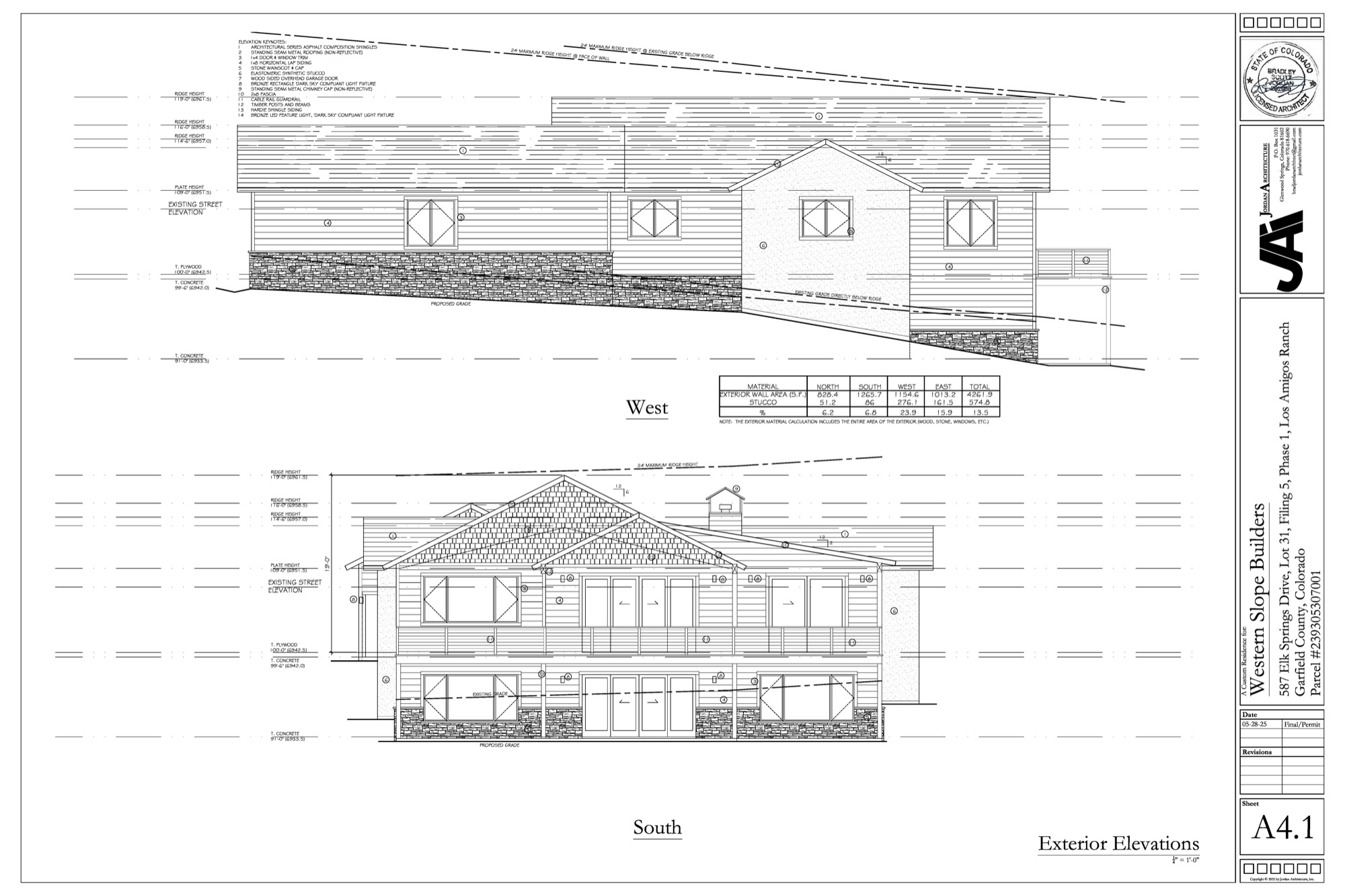 West and South Exterior Elevations