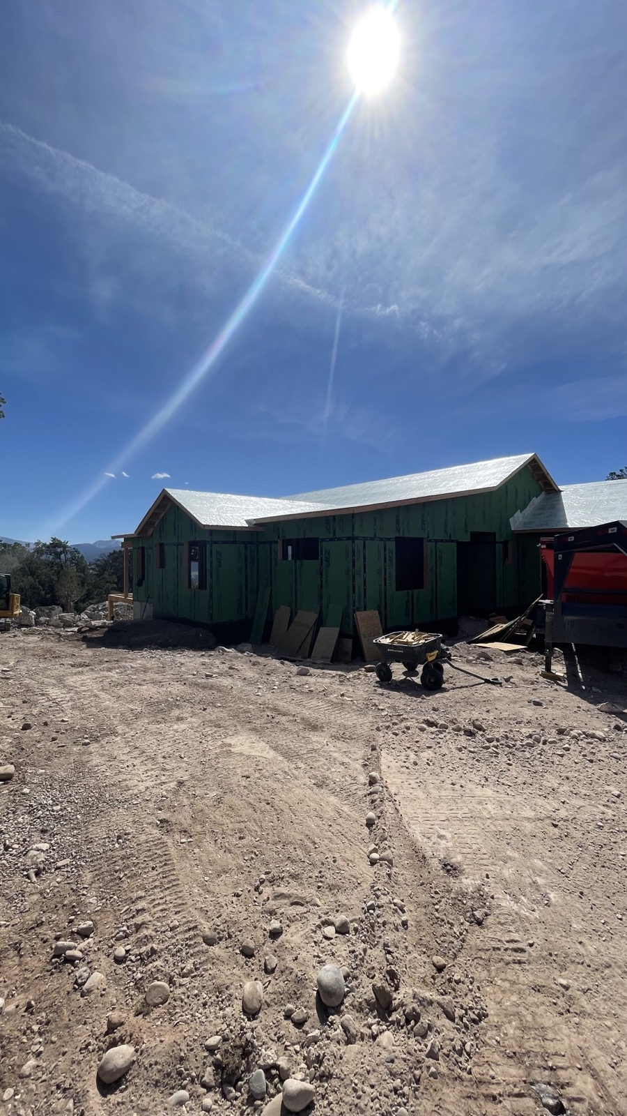 Exterior with sheathing complete